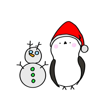 雪だるまとサンタ帽のシマエナガ