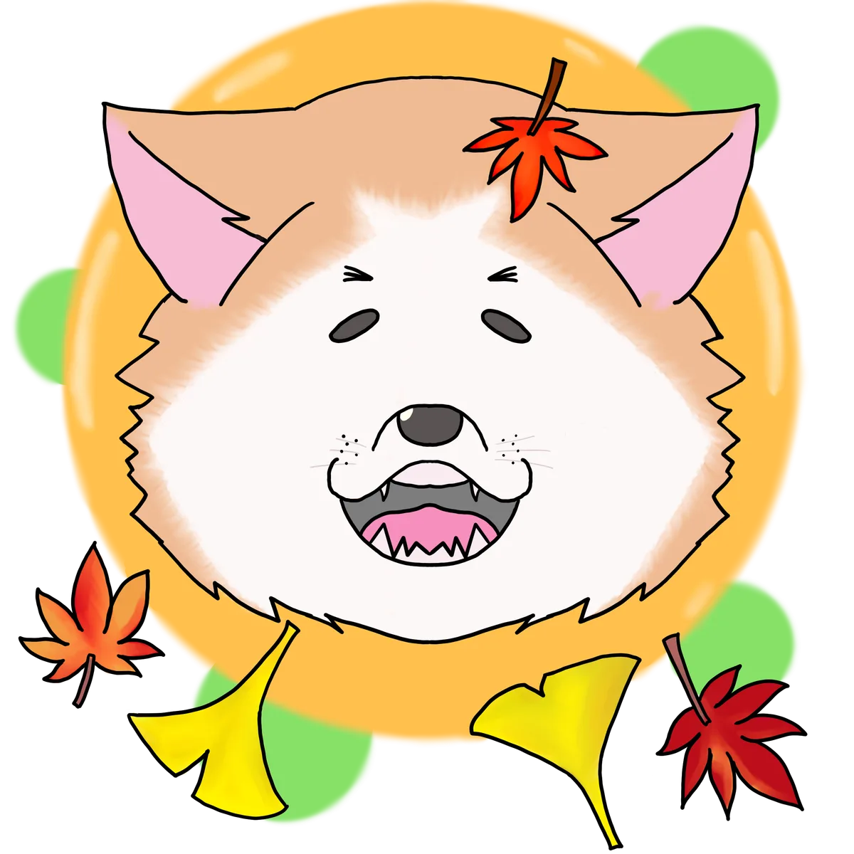 紅葉といちょうに囲まれた秋の犬