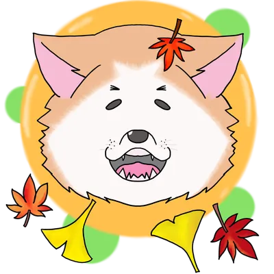 紅葉といちょうに囲まれた秋の犬