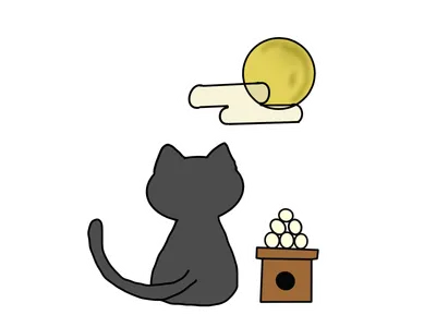 お月見の猫（月見団子）