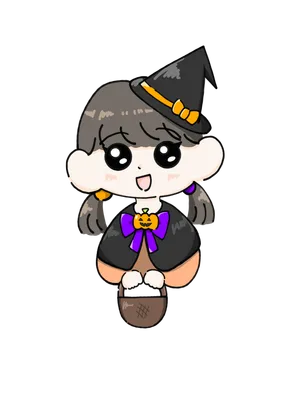 かごを持った魔女のハロウィンの女の子