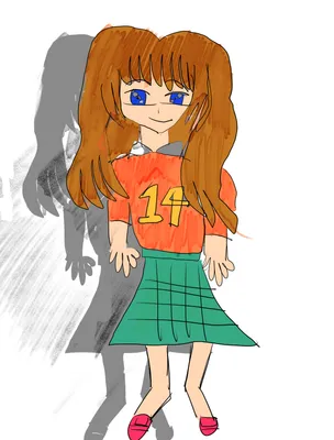 オレンジのシャツを着た茶髪の女の子