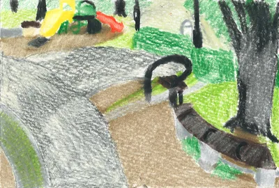 公園の遊具と道