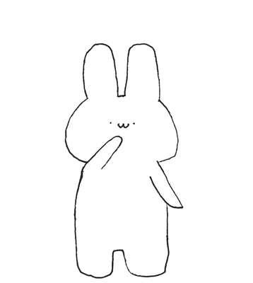 手を口元に当てるうさぎ（線画）