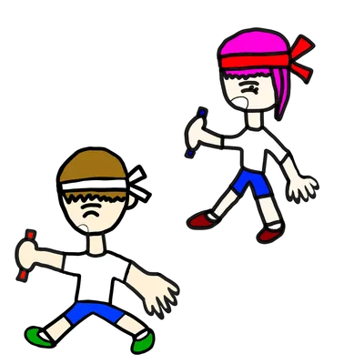 バトンを持って走る運動会の男女