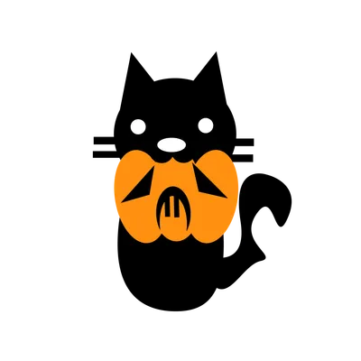 かぼちゃをくわえた黒猫