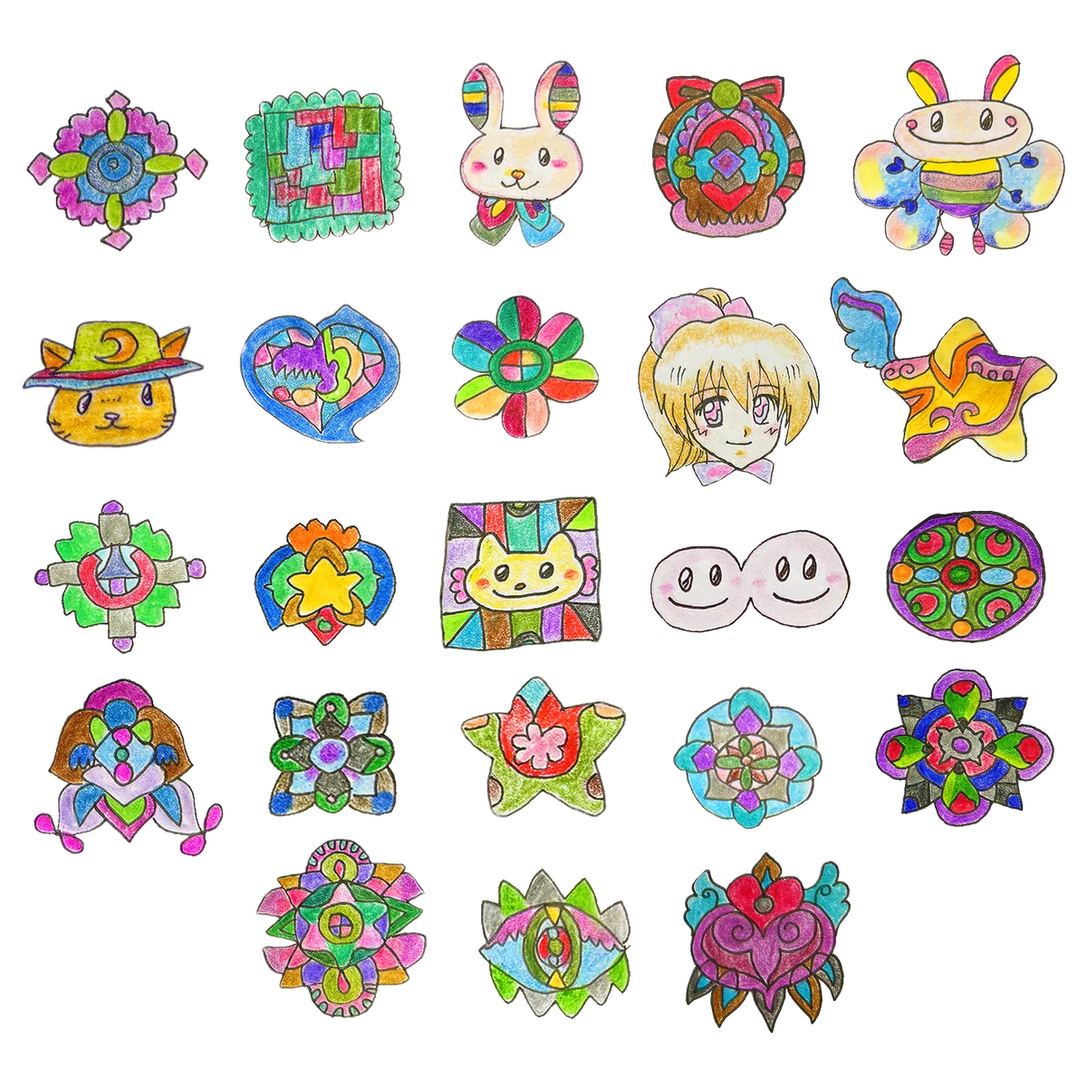 クレヨン画風のかわいい幾何学模様セット