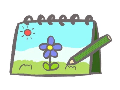 お花の描かれたスケッチブック（青）