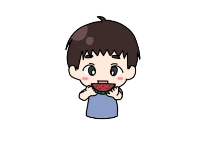 スイカを食べる少年