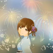 花火と女性