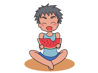 スイカを食べる男の子