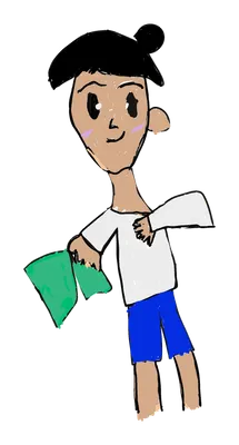 本を持つお団子頭の男の子