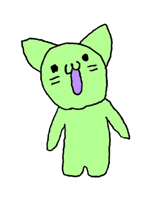 口を開けた黄緑色の猫
