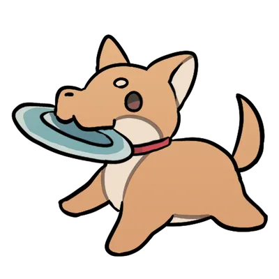 フリスビーをくわえた犬