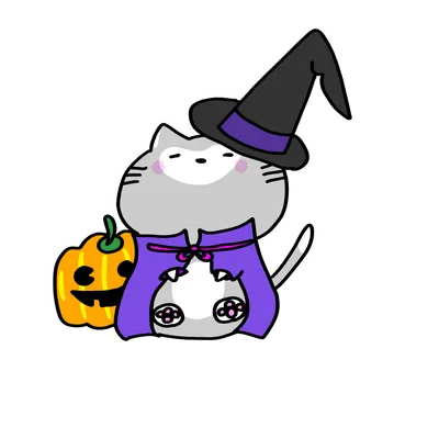 魔女の帽子とマントのハロウィン猫