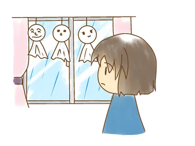 てるてる坊主と雨の窓