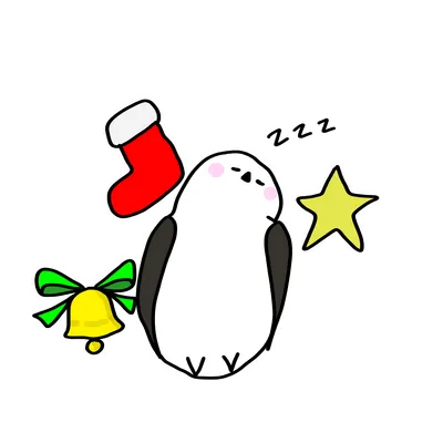 眠るシマエナガとクリスマス飾り