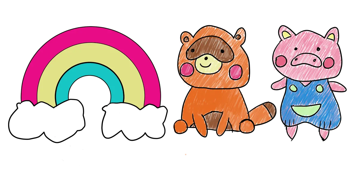 虹とタヌキと子豚