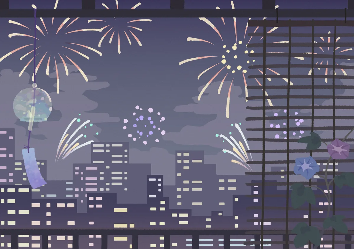 ベランダの花火と夜景