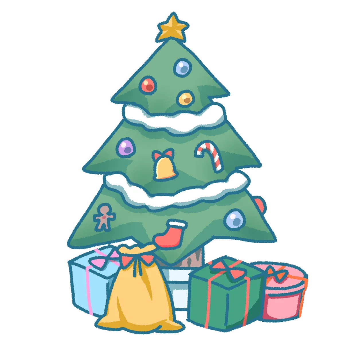 クリスマスツリーとプレゼント(フチあり)