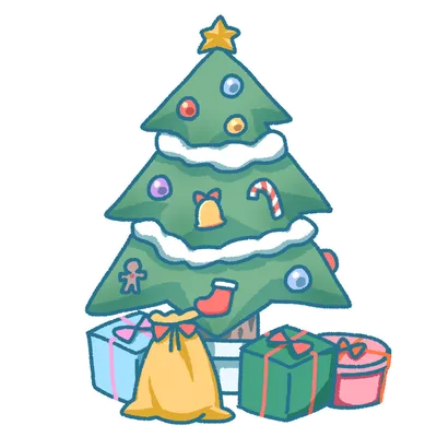 クリスマスツリーとプレゼント(フチあり)