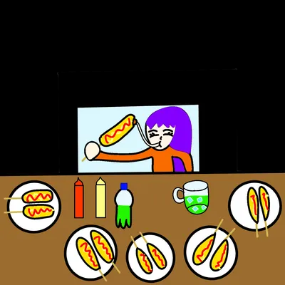 コーンドッグを食べる女性