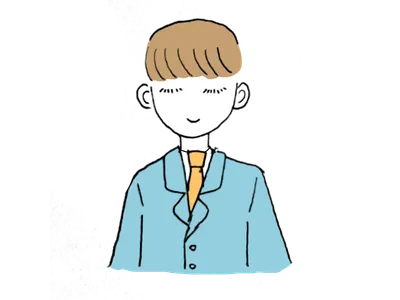 水色スーツの男性