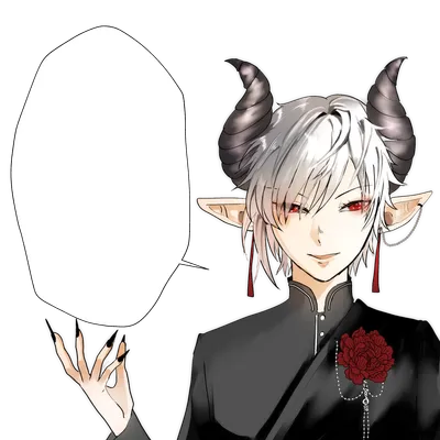 魔王風の角の男性と空の吹き出し